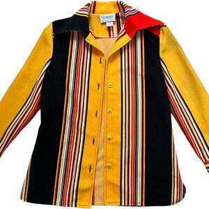 Vtg 70s Ted Martin Originals Disco Shirt Striped Butterfly Collar ILGWU Sz 12